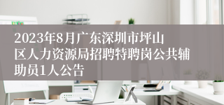 2023年8月广东深圳市坪山区人力资源局招聘特聘岗公共辅助员1人公告