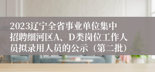 2023辽宁全省事业单位集中招聘细河区A、D类岗位工作人员拟录用人员的公示（第二批）