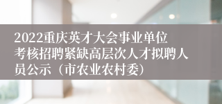 2022重庆英才大会事业单位考核招聘紧缺高层次人才拟聘人员公示（市农业农村委）