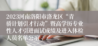 2023河南洛阳市洛龙区“青骄计划引才行动”暨高学历专业性人才引进面试成绩及进入体检人员名单公示