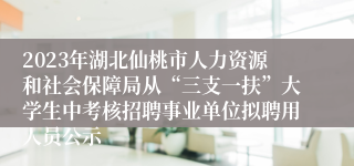 2023年湖北仙桃市人力资源和社会保障局从“三支一扶”大学生中考核招聘事业单位拟聘用人员公示