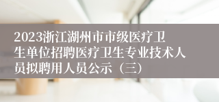 2023浙江湖州市市级医疗卫生单位招聘医疗卫生专业技术人员拟聘用人员公示（三）