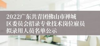 2022广东共青团佛山市禅城区委员会招录专业技术岗位雇员拟录用人员名单公示