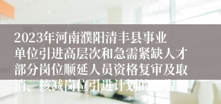 2023年河南濮阳清丰县事业单位引进高层次和急需紧缺人才部分岗位顺延人员资格复审及取消、核减岗位引进计划的公告