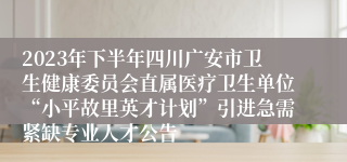 2023年下半年四川广安市卫生健康委员会直属医疗卫生单位“小平故里英才计划”引进急需紧缺专业人才公告