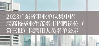 2023广东省事业单位集中招聘高校毕业生茂名市招聘岗位（第三批）拟聘用人员名单公示