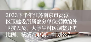 2023下半年江苏南京市高淳区卫健委所属部分单位招聘编外卫技人员、大学生村医调整开考比例、核减（取消）计划公告