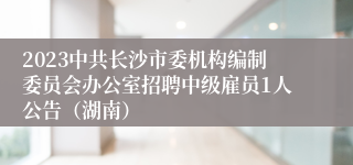 2023中共长沙市委机构编制委员会办公室招聘中级雇员1人公告（湖南）