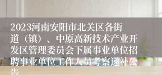 2023河南安阳市北关区各街道（镇）、中原高新技术产业开发区管理委员会下属事业单位招聘事业单位工作人员考察递补公告