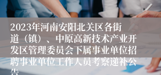 2023年河南安阳北关区各街道（镇）、中原高新技术产业开发区管理委员会下属事业单位招聘事业单位工作人员考察递补公告