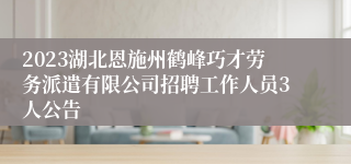 2023湖北恩施州鹤峰巧才劳务派遣有限公司招聘工作人员3人公告