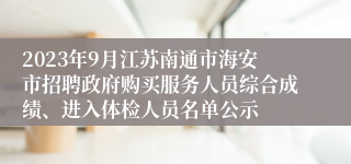 2023年9月江苏南通市海安市招聘政府购买服务人员综合成绩、进入体检人员名单公示