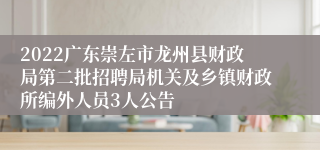 2022广东崇左市龙州县财政局第二批招聘局机关及乡镇财政所编外人员3人公告