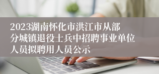 2023湖南怀化市洪江市从部分城镇退役士兵中招聘事业单位人员拟聘用人员公示