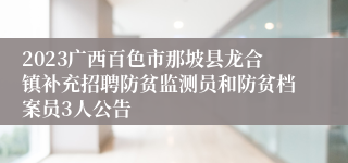 2023广西百色市那坡县龙合镇补充招聘防贫监测员和防贫档案员3人公告