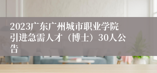 2023广东广州城市职业学院引进急需人才（博士）30人公告