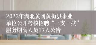 2023年湖北黄冈黄梅县事业单位公开考核招聘“三支一扶”服务期满人员17人公告