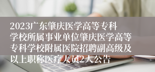 2023广东肇庆医学高等专科学校所属事业单位肇庆医学高等专科学校附属医院招聘副高级及以上职称医疗人员2人公告