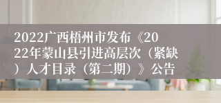 2022广西梧州市发布《2022年蒙山县引进高层次（紧缺）人才目录（第二期）》公告