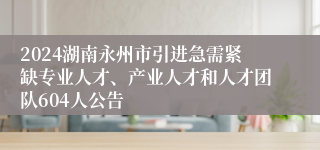 2024湖南永州市引进急需紧缺专业人才、产业人才和人才团队604人公告