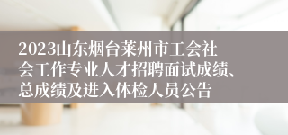 2023山东烟台莱州市工会社会工作专业人才招聘面试成绩、总成绩及进入体检人员公告