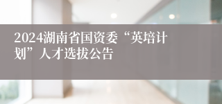 2024湖南省国资委“英培计划”人才选拔公告