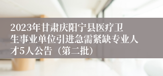 2023年甘肃庆阳宁县医疗卫生事业单位引进急需紧缺专业人才5人公告（第二批）