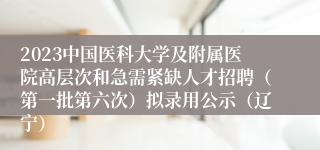 2023中国医科大学及附属医院高层次和急需紧缺人才招聘（第一批第六次）拟录用公示（辽宁）