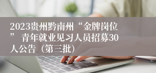 2023贵州黔南州“金牌岗位” 青年就业见习人员招募30人公告（第三批）