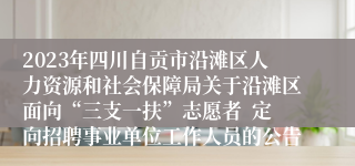 2023年四川自贡市沿滩区人力资源和社会保障局关于沿滩区面向“三支一扶”志愿者  定向招聘事业单位工作人员的公告