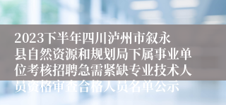 2023下半年四川泸州市叙永县自然资源和规划局下属事业单位考核招聘急需紧缺专业技术人员资格审查合格人员名单公示