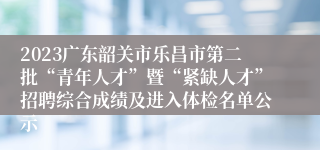 2023广东韶关市乐昌市第二批“青年人才”暨“紧缺人才”招聘综合成绩及进入体检名单公示