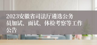 2023安徽省司法厅遴选公务员加试、面试、体检考察等工作公告