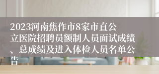 2023河南焦作市8家市直公立医院招聘员额制人员面试成绩、总成绩及进入体检人员名单公告
