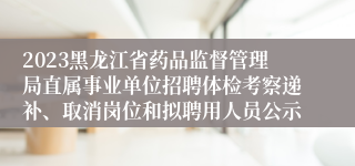 2023黑龙江省药品监督管理局直属事业单位招聘体检考察递补、取消岗位和拟聘用人员公示