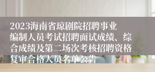 2023海南省琼剧院招聘事业编制人员考试招聘面试成绩、综合成绩及第二场次考核招聘资格复审合格人员名单公告