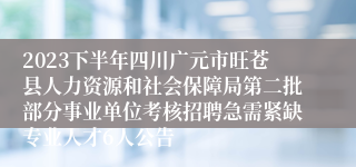 2023下半年四川广元市旺苍县人力资源和社会保障局第二批部分事业单位考核招聘急需紧缺专业人才6人公告