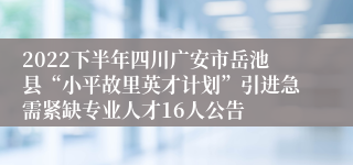 2022下半年四川广安市岳池县“小平故里英才计划”引进急需紧缺专业人才16人公告