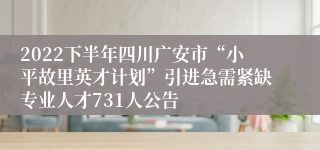 2022下半年四川广安市“小平故里英才计划”引进急需紧缺专业人才731人公告