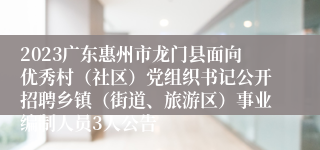 2023广东惠州市龙门县面向优秀村（社区）党组织书记公开招聘乡镇（街道、旅游区）事业编制人员3人公告