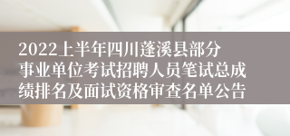 2022上半年四川蓬溪县部分事业单位考试招聘人员笔试总成绩排名及面试资格审查名单公告