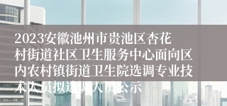 2023安徽池州市贵池区杏花村街道社区卫生服务中心面向区内农村镇街道卫生院选调专业技术人员拟选调人员公示