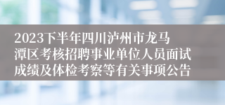 2023下半年四川泸州市龙马潭区考核招聘事业单位人员面试成绩及体检考察等有关事项公告