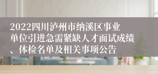 2022四川泸州市纳溪区事业单位引进急需紧缺人才面试成绩、体检名单及相关事项公告