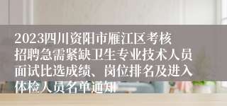 2023四川资阳市雁江区考核招聘急需紧缺卫生专业技术人员面试比选成绩、岗位排名及进入体检人员名单通知