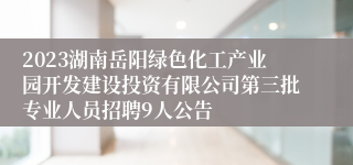 2023湖南岳阳绿色化工产业园开发建设投资有限公司第三批专业人员招聘9人公告