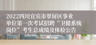 2022四川宜宾市翠屏区事业单位第一次考试招聘“卫健系统岗位”考生总成绩及体检公告