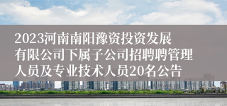 2023河南南阳豫资投资发展有限公司下属子公司招聘聘管理人员及专业技术人员20名公告