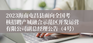 2023海南屯昌县面向全国考核招聘产城融合示范区开发运营有限公司副总经理公告（4号）