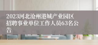 2023河北沧州港城产业园区招聘事业单位工作人员63名公告